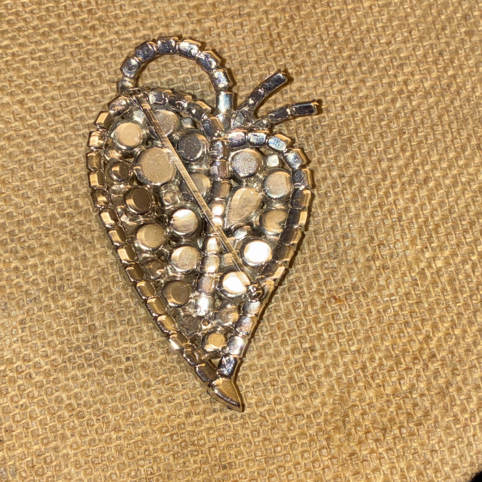 Silver-Tone Clear Rhinestone Heart Cluster Brooch Pin Love Theme Metal
