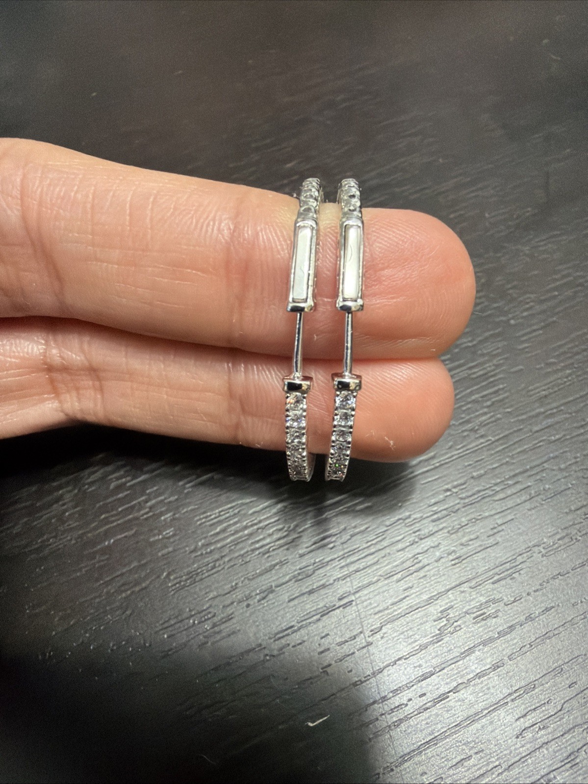 8G 925 Sterling Silver CZ Tennis Hoop Earrings Rhodium Plated – Brand New