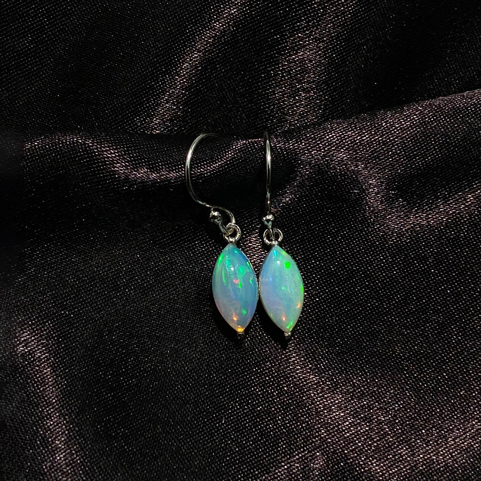 Natural Ethiopian Opal Marquise Drop Earrings 4x8mm 925 Sterling Silver Dangles