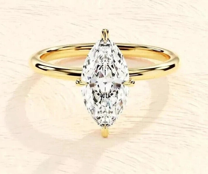 2.50CT Marquise-Cut VVS1 Moissanite Solitaire Engagement Ring 14K Yellow Gold FN
