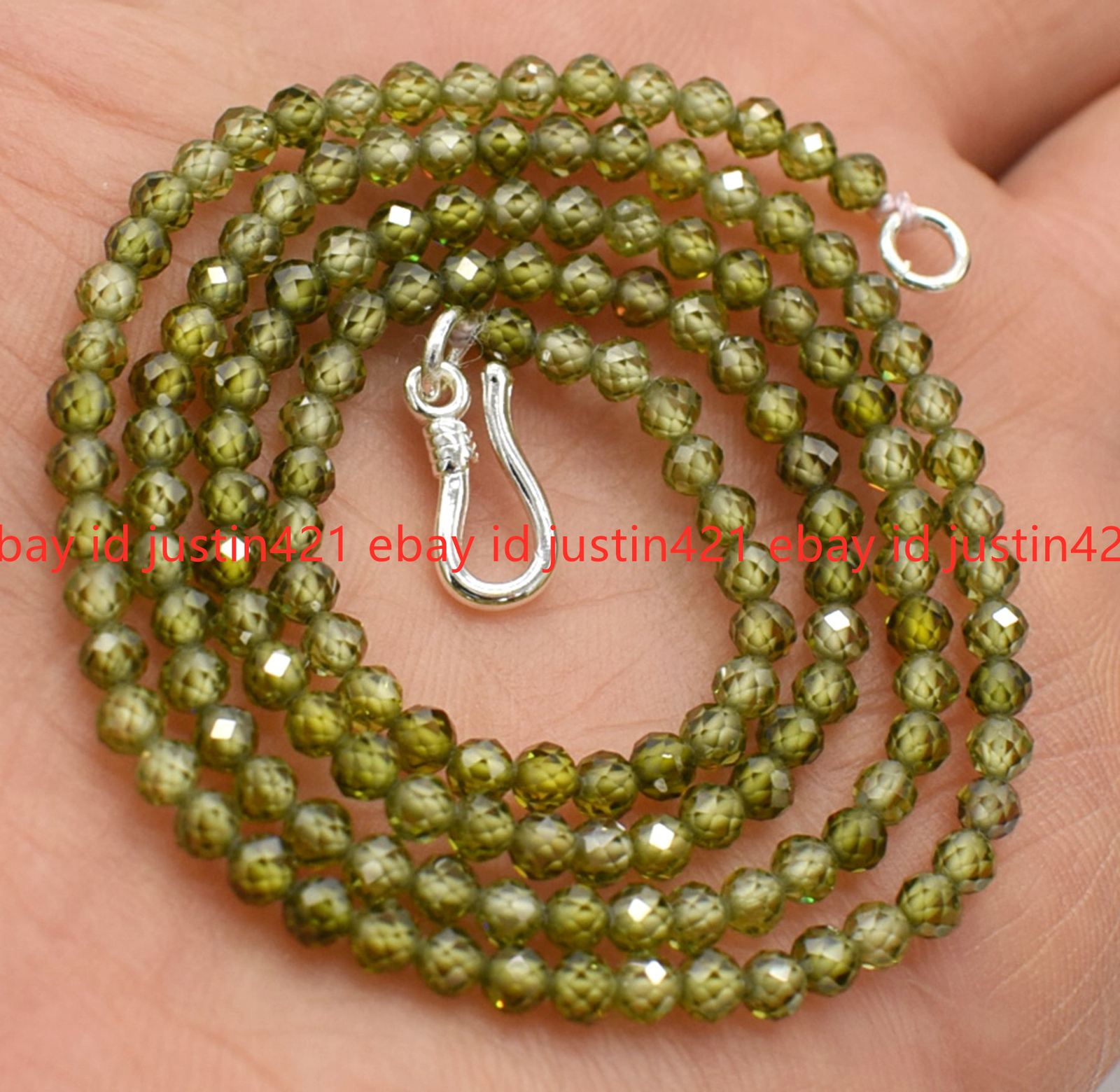 Genuine Natural 3mm Faceted Multicolor Zircon Round Gems Necklace Silver Clasp