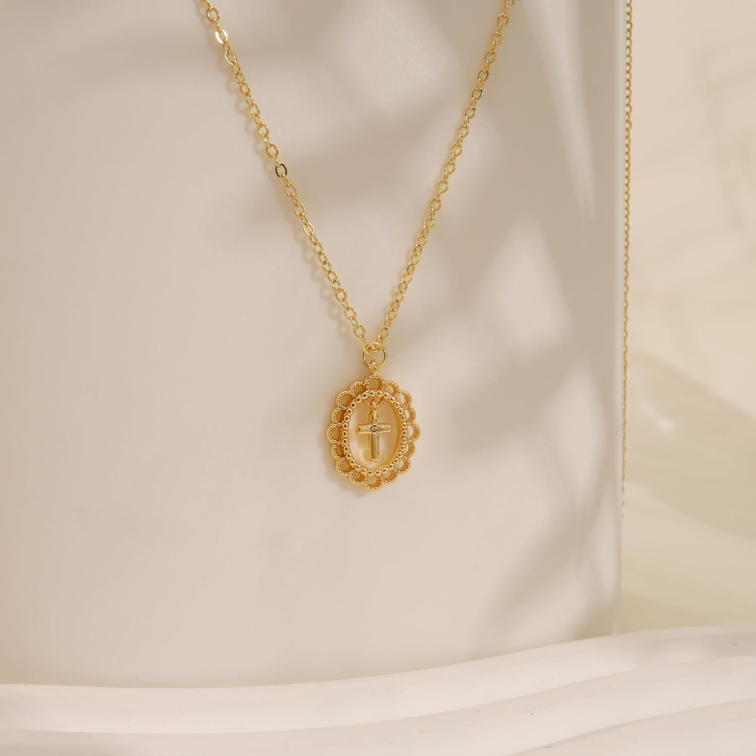 Cross Necklace for Women Trendy,Dainty 14K Gold Plated Cross Necklaces | Double