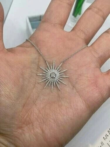 1.70Ct Lab Created Diamond Round Cut Sunburst Pendant 14K White Gold Plated
