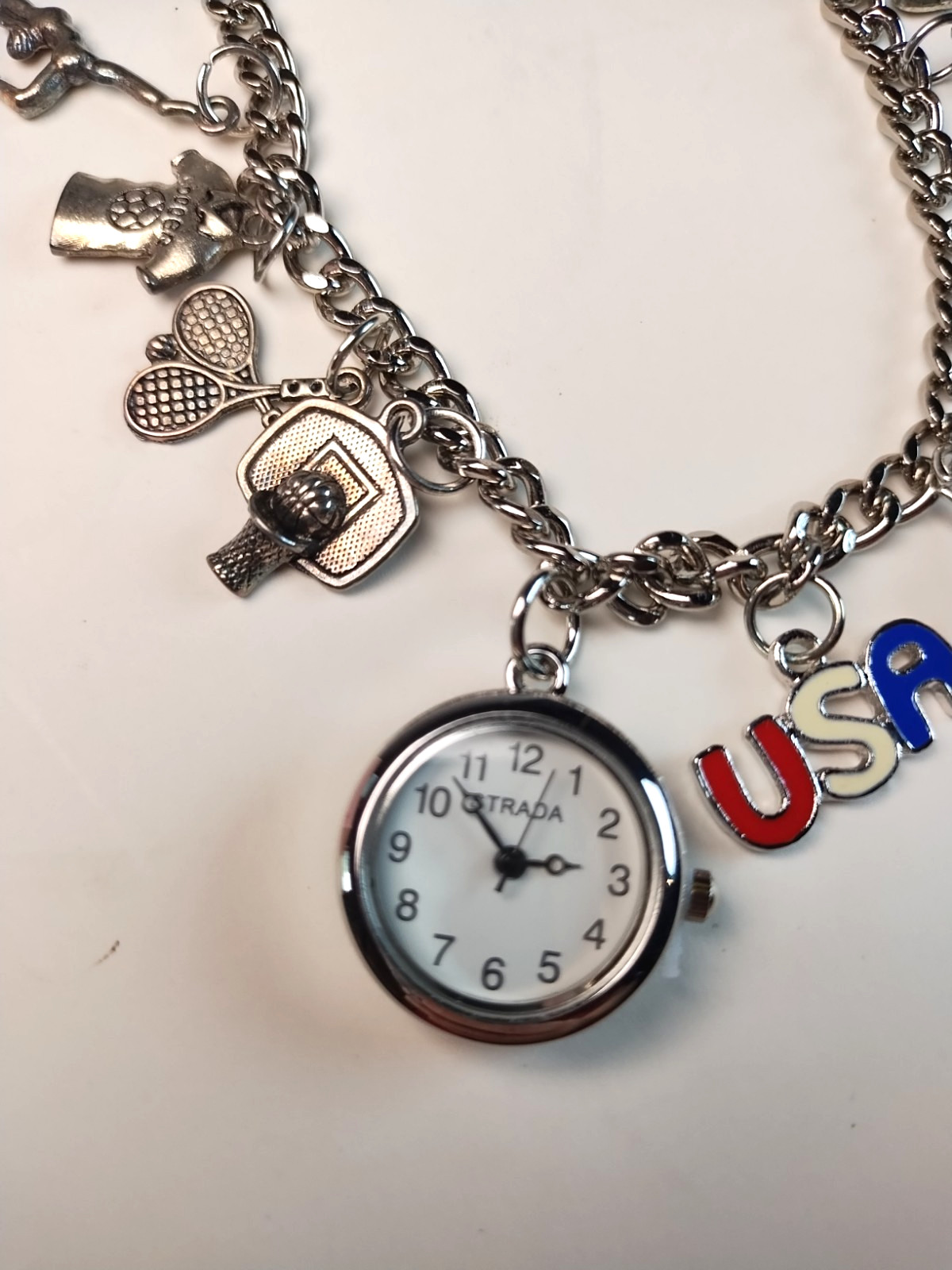 STRADA New Old Stock Sports Charm Bracelet Watch Golf Tennis Baseball Soccer