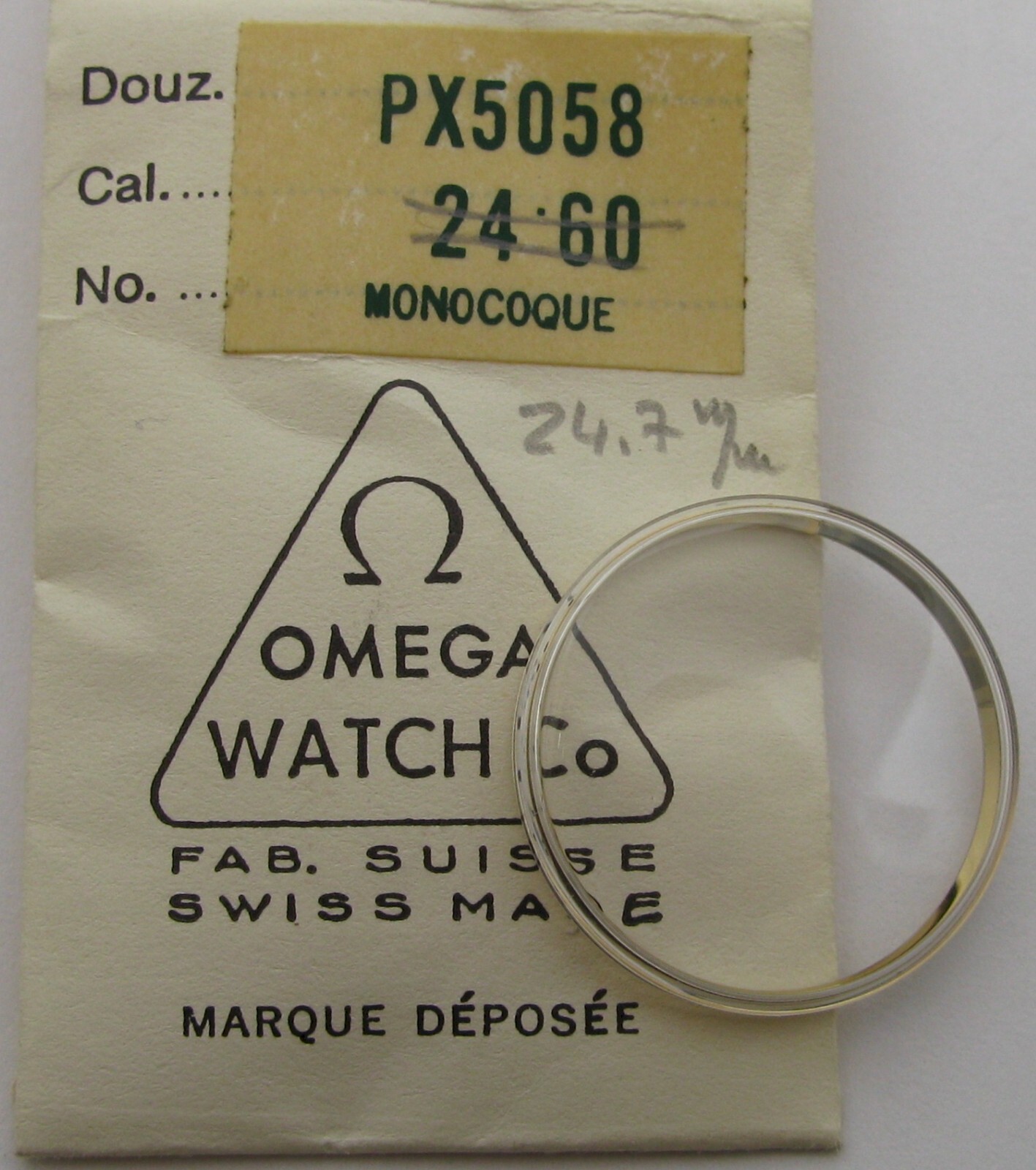 Omega Watch Crystal / Acrylic 24.7 mm yellow / gold tension ring