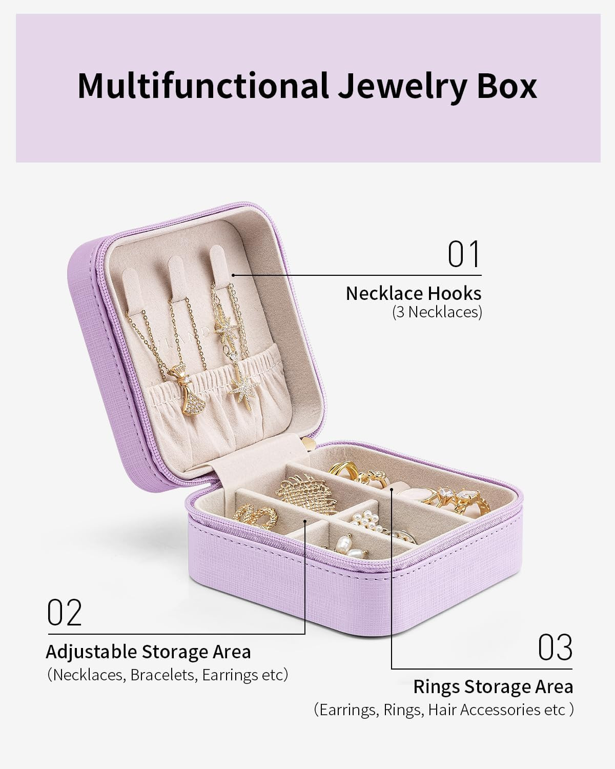 Small Travel Jewelry Box Organizer – Girls Women Gift Rings Earrings Necklaces J