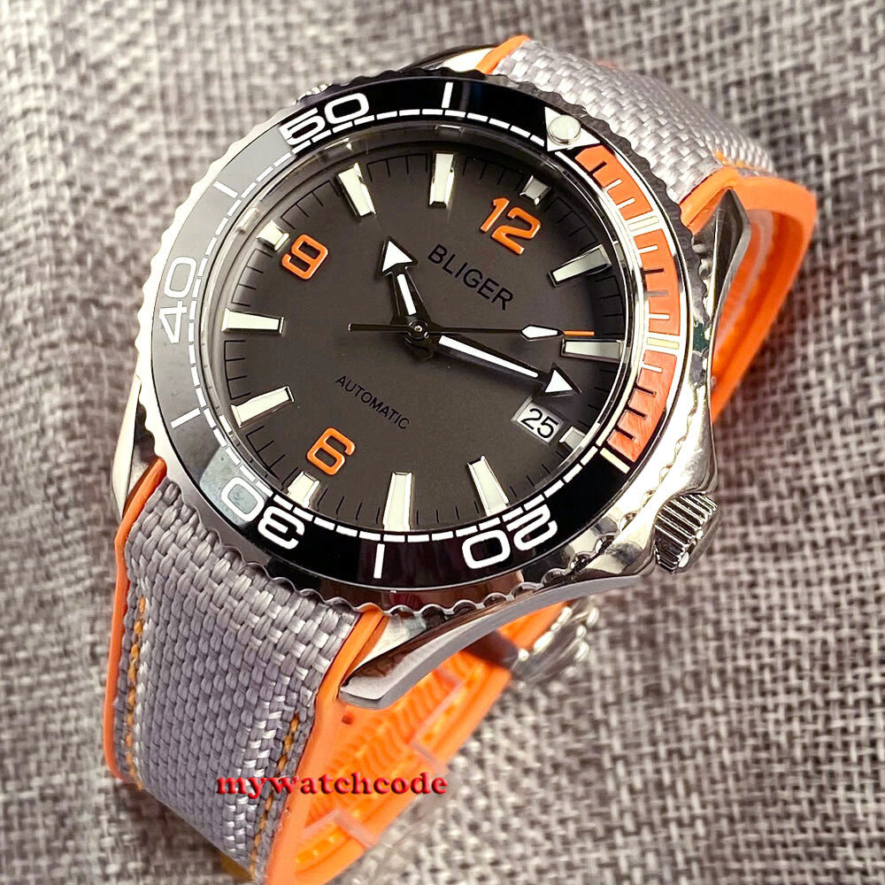 41mm Bliger Gray Dial Sapphire Glass 24 Jewels NH35A automatic mens watch