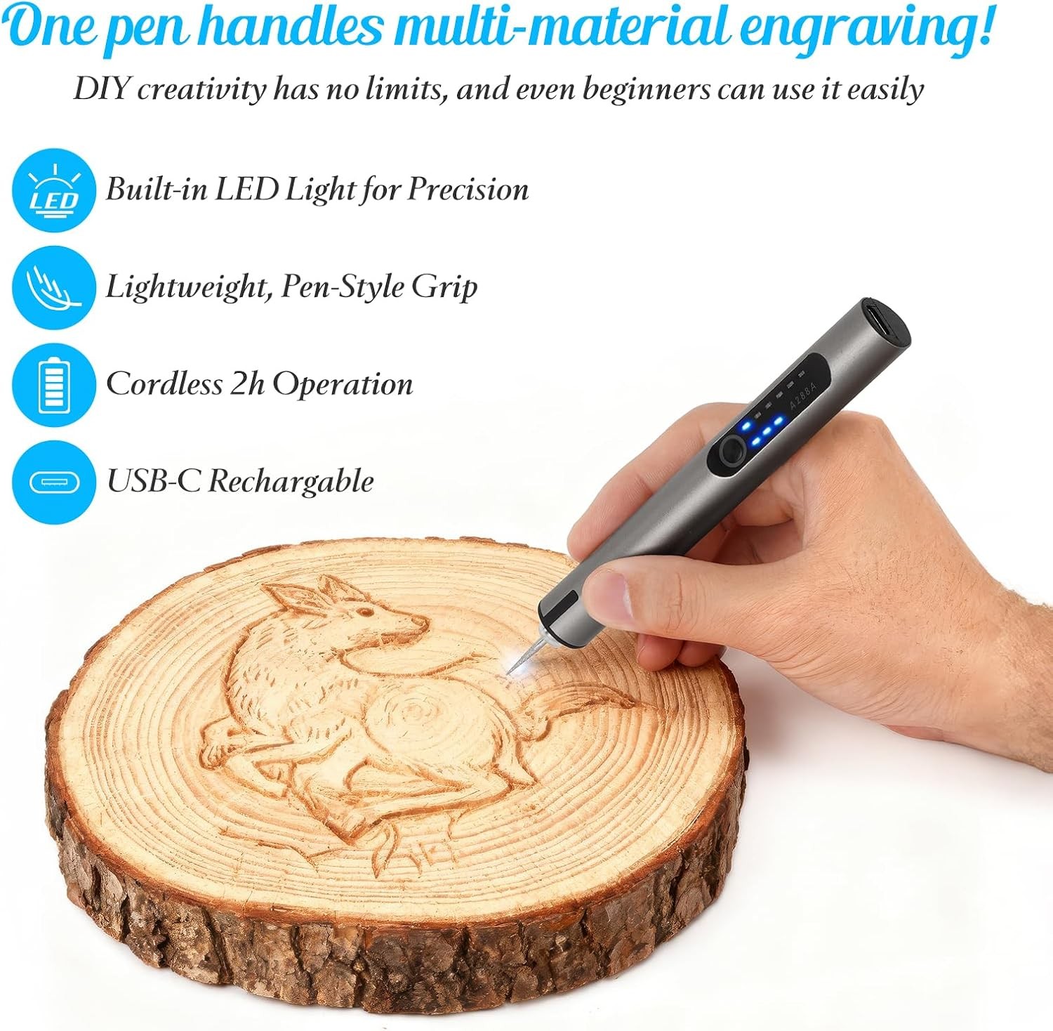 Engraving Pe USB Rechargeable Cordless Engraver Pen with 51 Bits & LED Light Ele