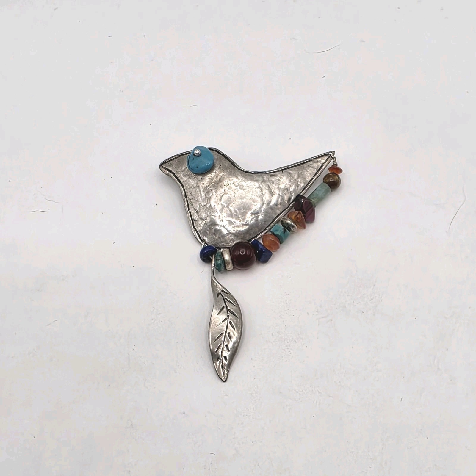 Vintage Signed Sterling Silver Bird Shaped Brooch Turquoise and other Gemstones