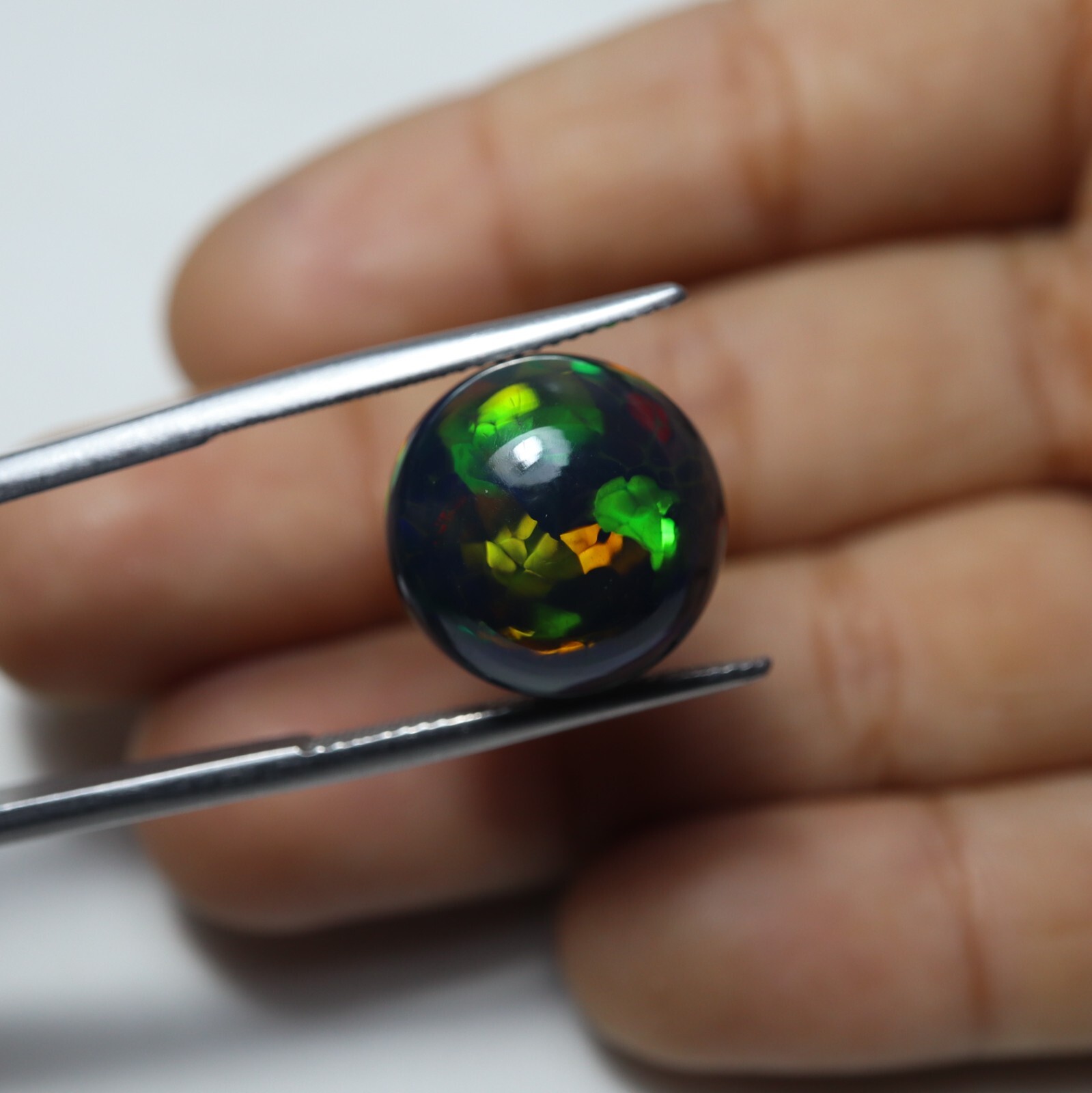 9.8 Ct 14.7 MM Real AAA Flashy Multi Fire Smoked Black Ethiopian Opal Round