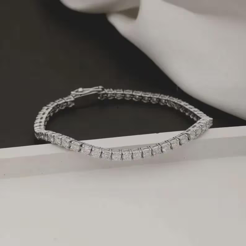 Unique Tennis Bracelet Round Natural Diamond 14k White Gold For Party Wear Gift