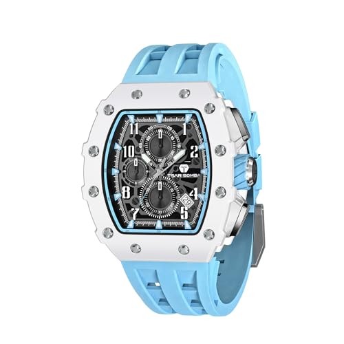 TSAR BOMBA Skeleton Mechanical Automatic Watch 8204C-02 White Blue