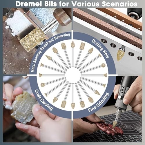 Rotary Tool Accessories Carving Tools 20Pcs Diamond 60 Grit 1/8 Inch Shank