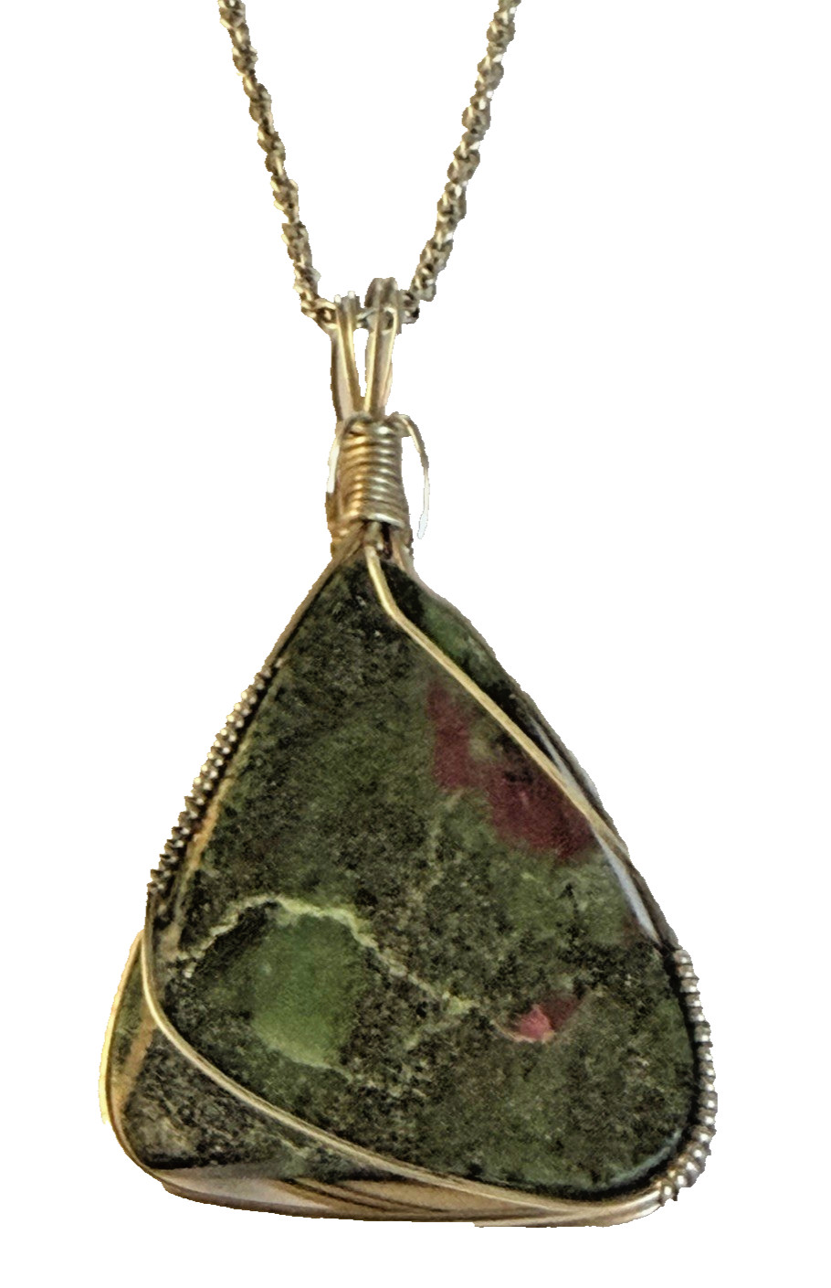 Sterling Silver and Natural Ruby Zoisite Gemstone Artisan Pendant & Necklace
