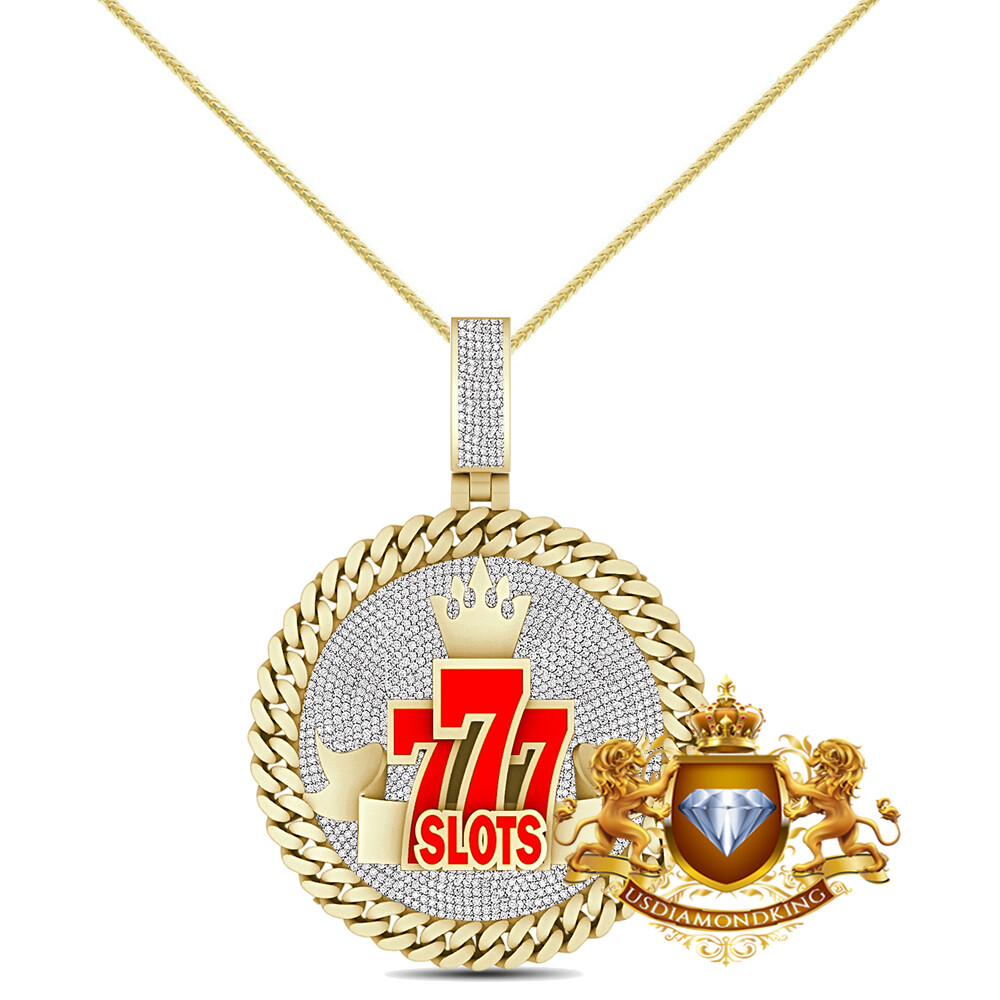 Genuine 3.50 Ct. MOISSANITE Lucky 777 Jackpot Casino Slots Machine Charm Pendant