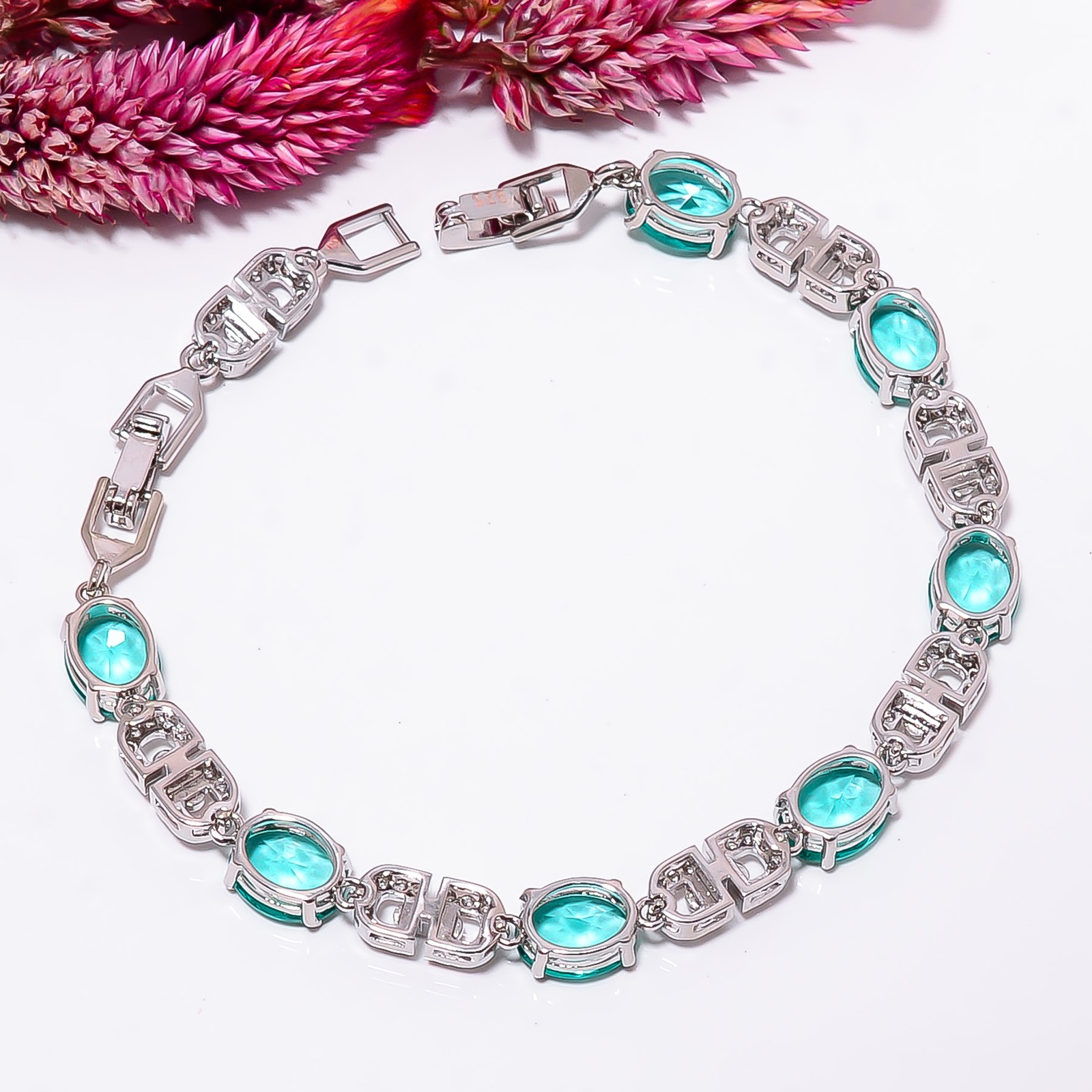 Apatite, CZ 925 Sterling Silver Adjustable Bracelet 7-8″ B140212, Gift for her