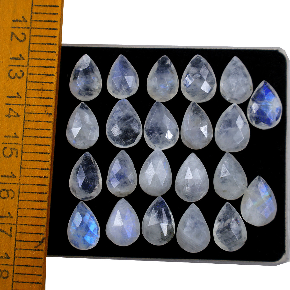 22 Pcs Natural Rainbow Moonstone 11.6mm-12.6mm Teardrop Briolette Cut Gemstones