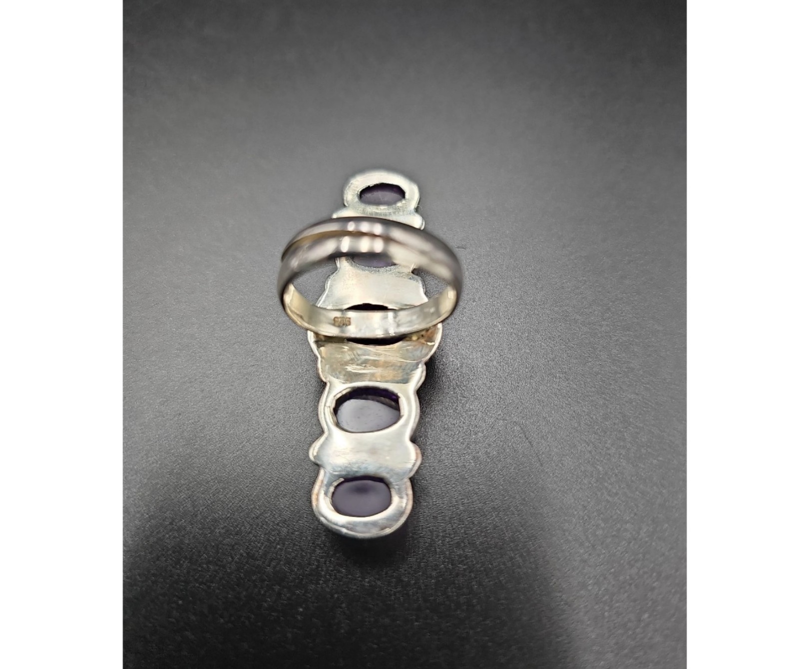 Stunning 925 Sterling Silver Five-Stone Amethyst Cabochon Statement Ring