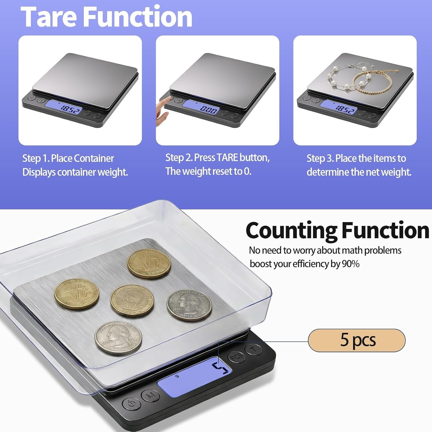 Coin scale 1kg 0.01g accuracy for coins gold jewelry with USB charging LCD