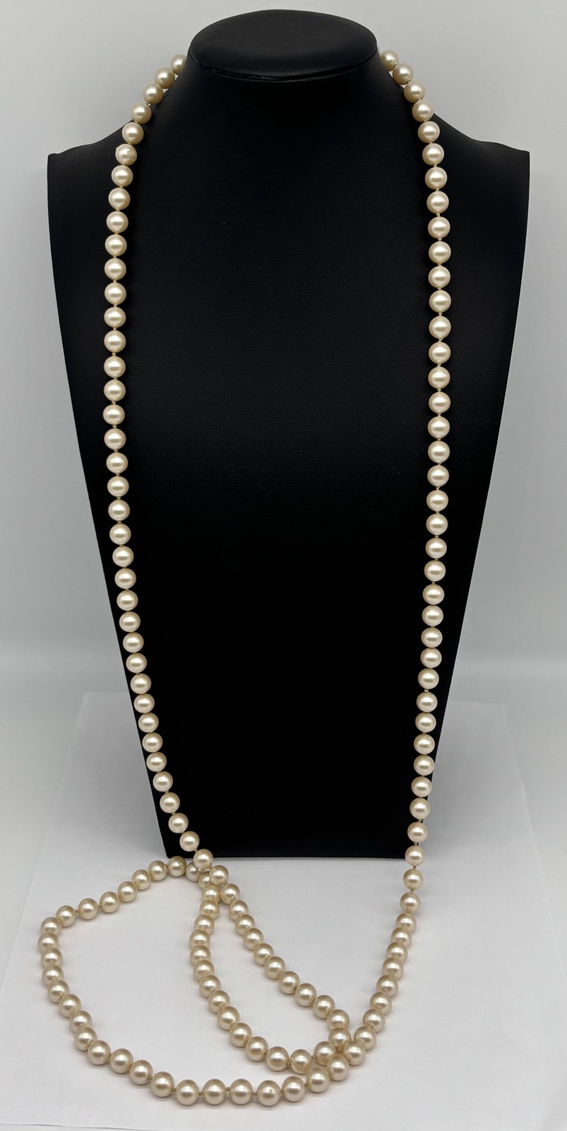 Vintage 10MM Faux Pearl Necklace Single Strand Opera Length Cream Color Unsigned