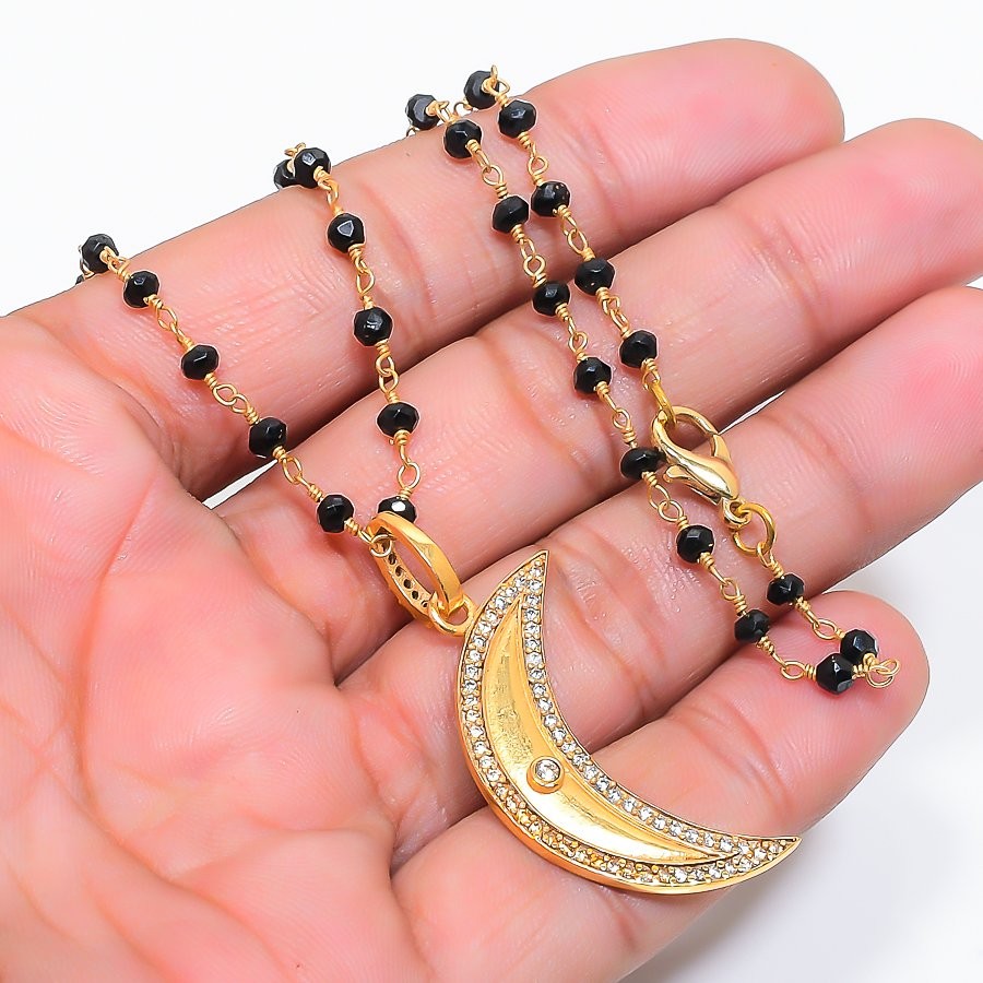Necklace Moon Look, Spinel Gemstone 925 Sterling Silver Jewelry 20″ l497