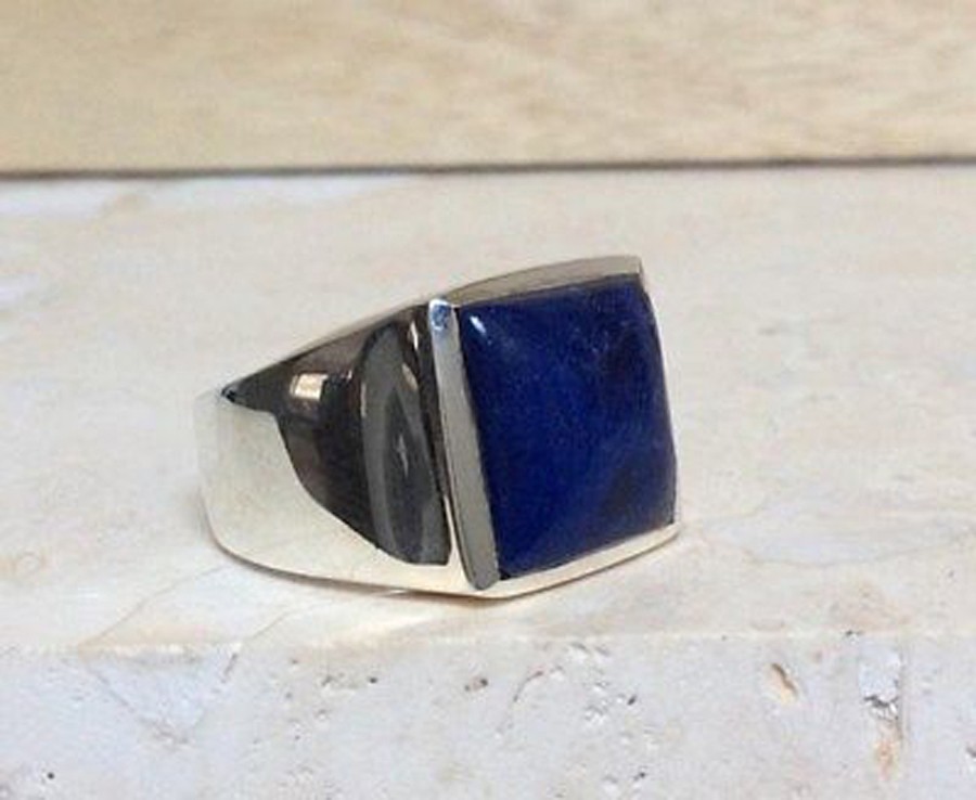 Solid 925 Sterling Silver Natural Blue Lapis Lazuli Gemstone Men’s Unisex Ring