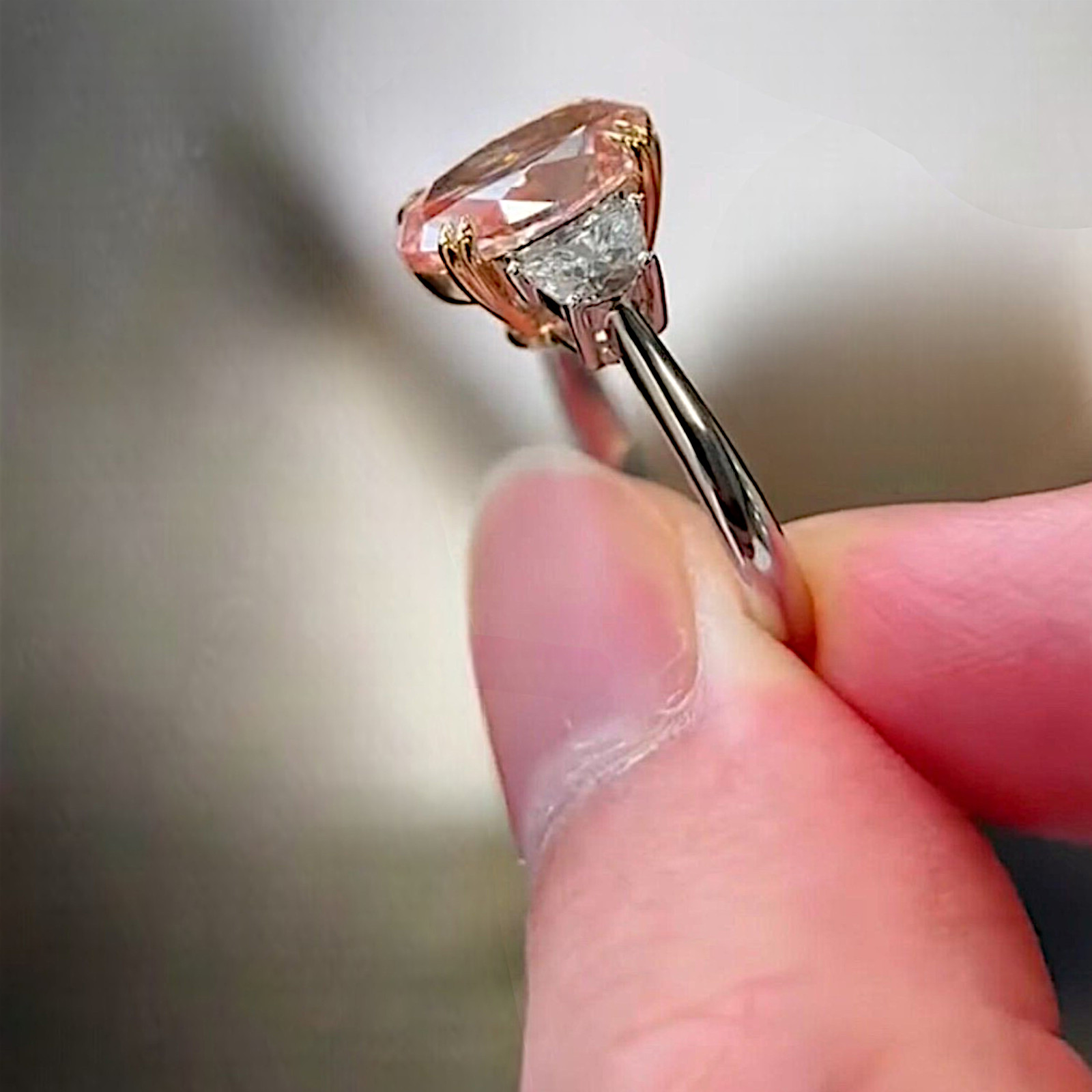 Fancy Vivid Pink Oval Cut Diamond Ring 4.70 Ct 14k Multi-Tone Gold IGI Lab Grown