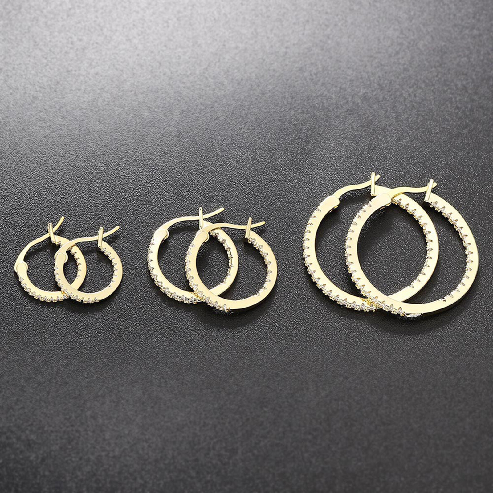 Delicate Women Earrings Jewelry Stainless Steel Huggie Hoop CZ Ear Studs 15-30MM