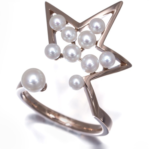 Auth TASAKI Ring Akoya Pearl Abstract Star US6-6.25 18K RG