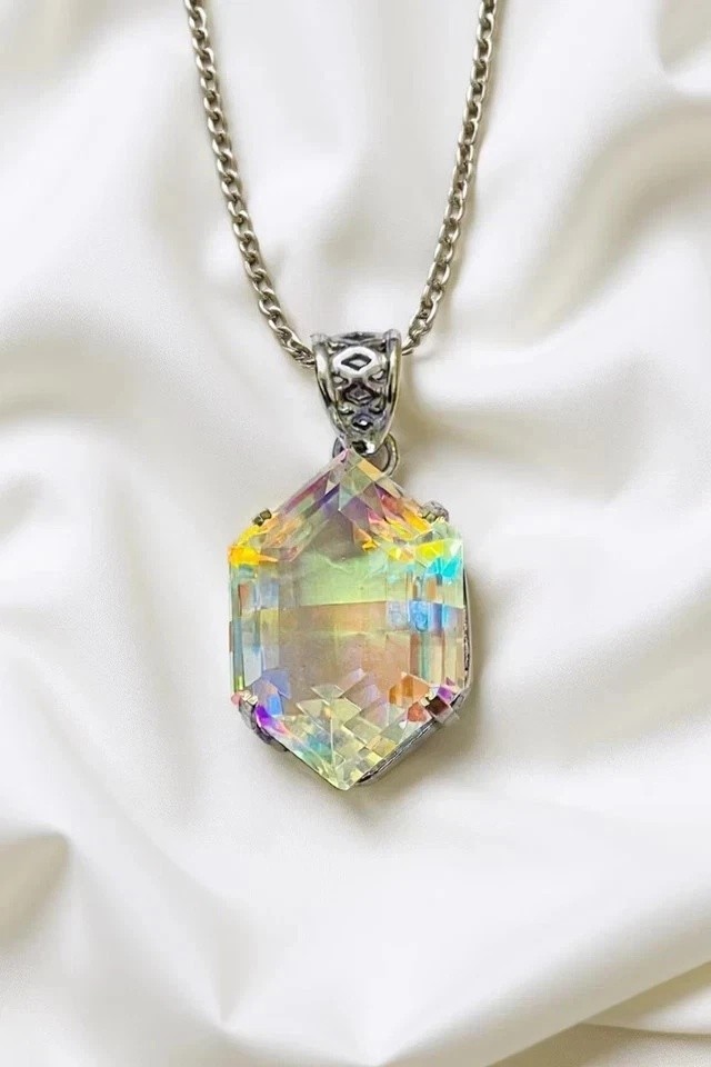 Natural 109.50 Ct+ Bi-Color Mystic Topaz Fancy Cut 925 Silver Pendant Gemstone.