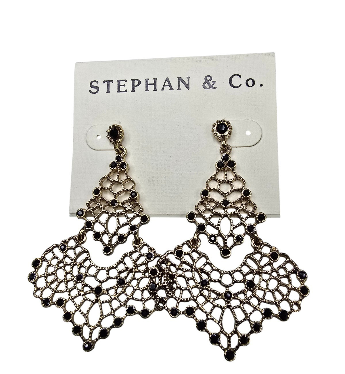 Stephan & Co Women’s Dark Gold Plated Black Rhinestone Earrings NWT