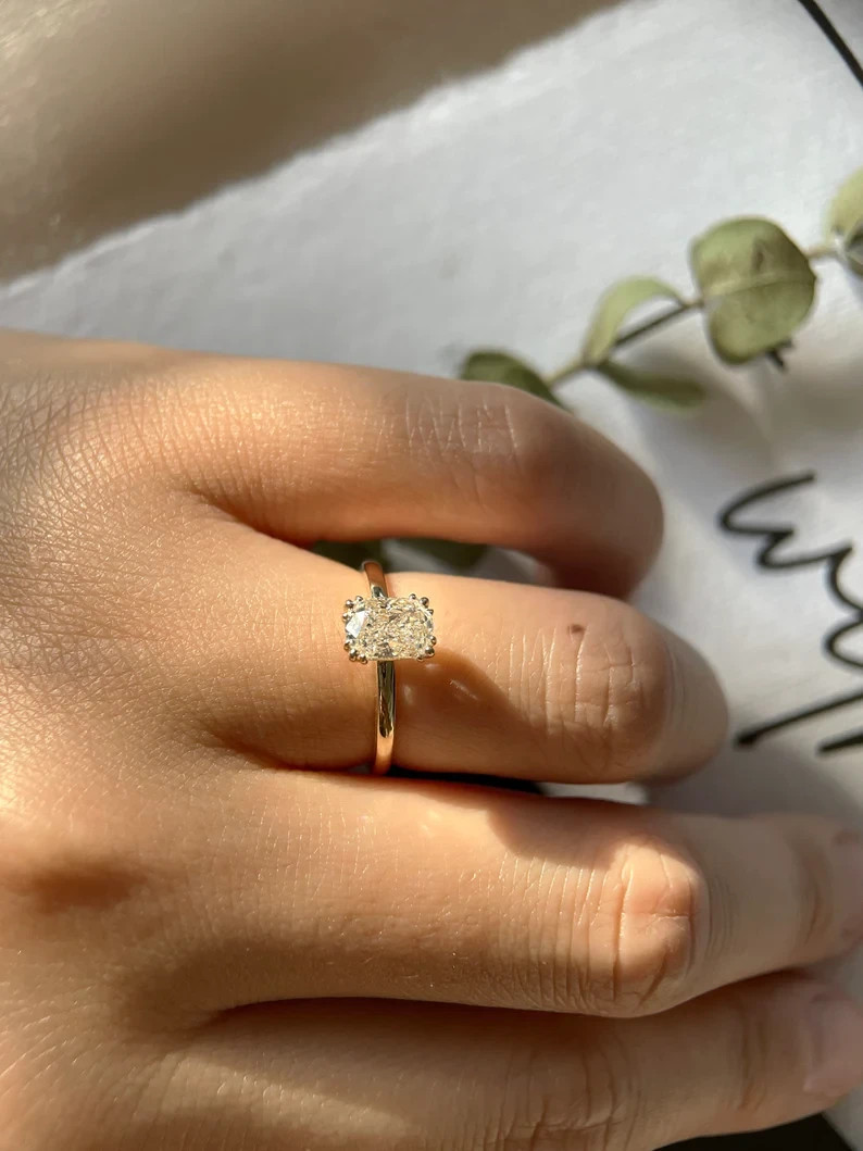 1.50 Ctw Radiant Real Moissanite Women’s Engagement Ring 14K Yellow Gold Plated