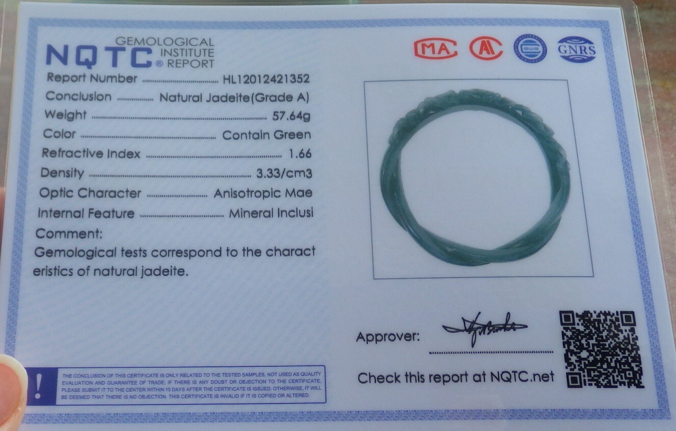 Video Certified Large Green A JADE Jadeite Flower Bangle Bracelet 69mm 200433 AS