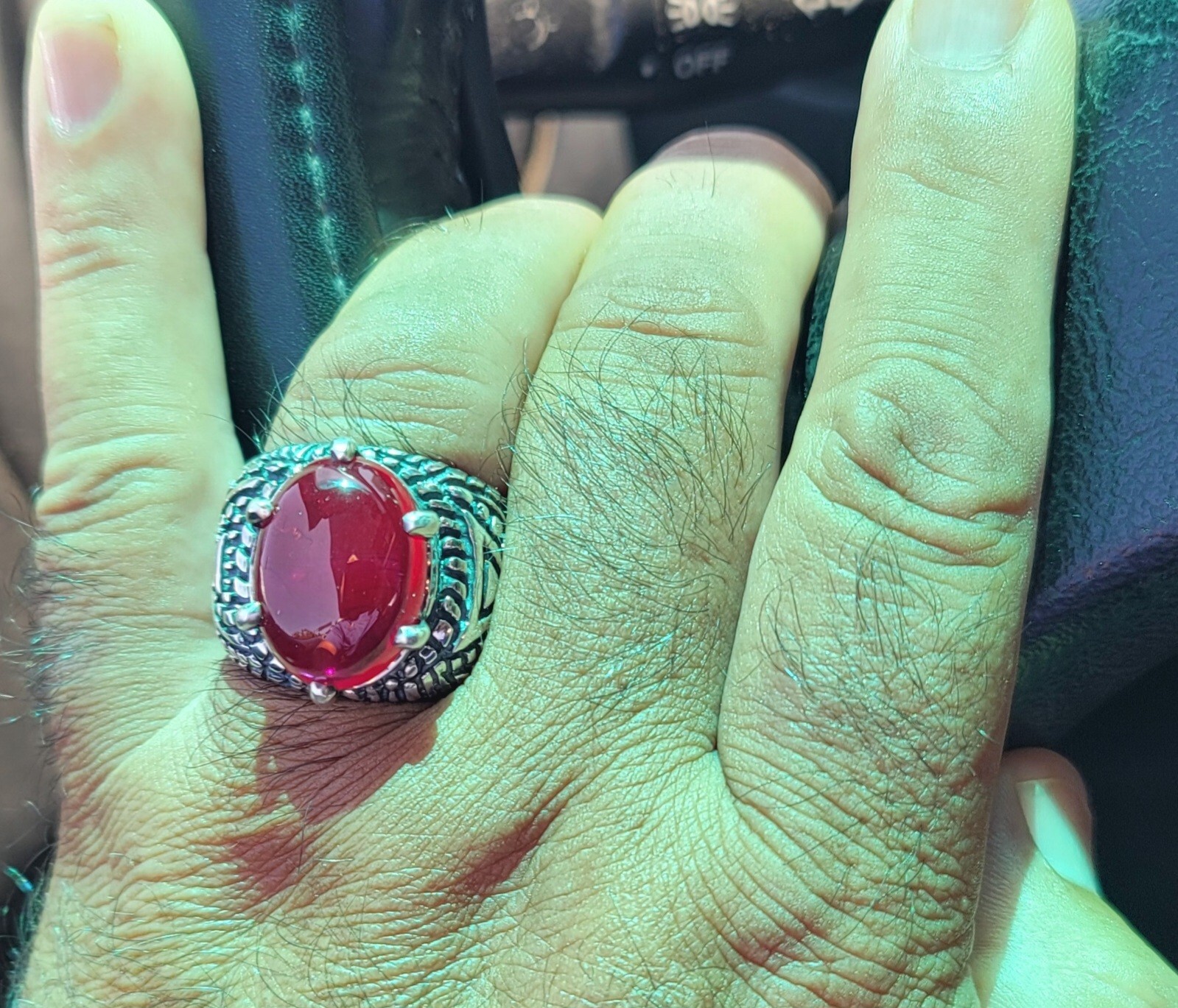 ANTIQUE Rare 35 Carat Men’s Ruby Ring , 925 Sterling Silver 40 Gram