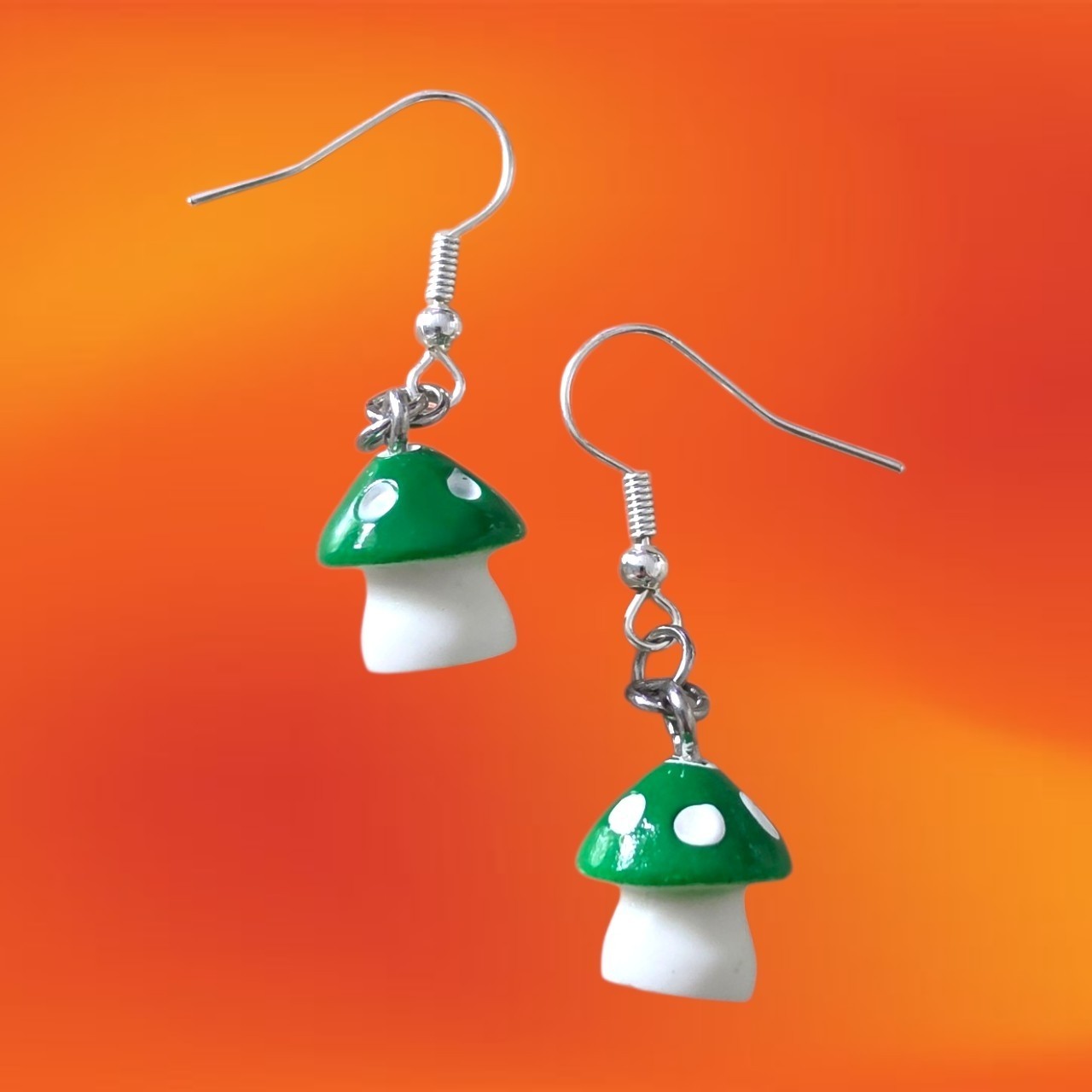 NEW Handmade Green Mini Mushroom Stainless Steel Earrings Cute Garden 1 Pair AU