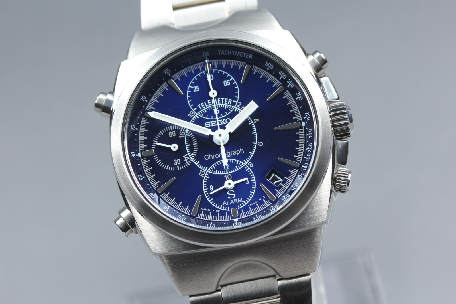 [Near MINT+++] SEIKO SUS 7T32-9000 Blue Chronograph Quartz Mens From Japan #3589