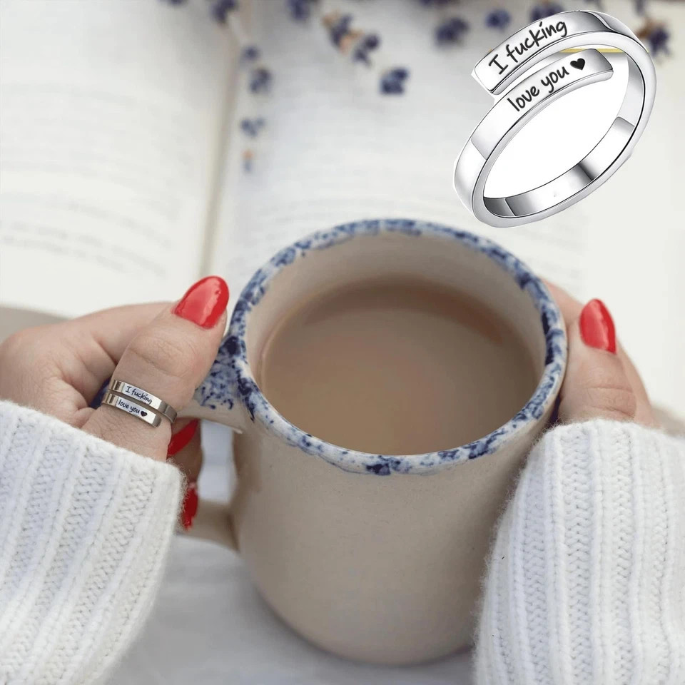 sunglnl I Fcking Love You Ring For Women, Open Adjustable Adjustable, Silver
