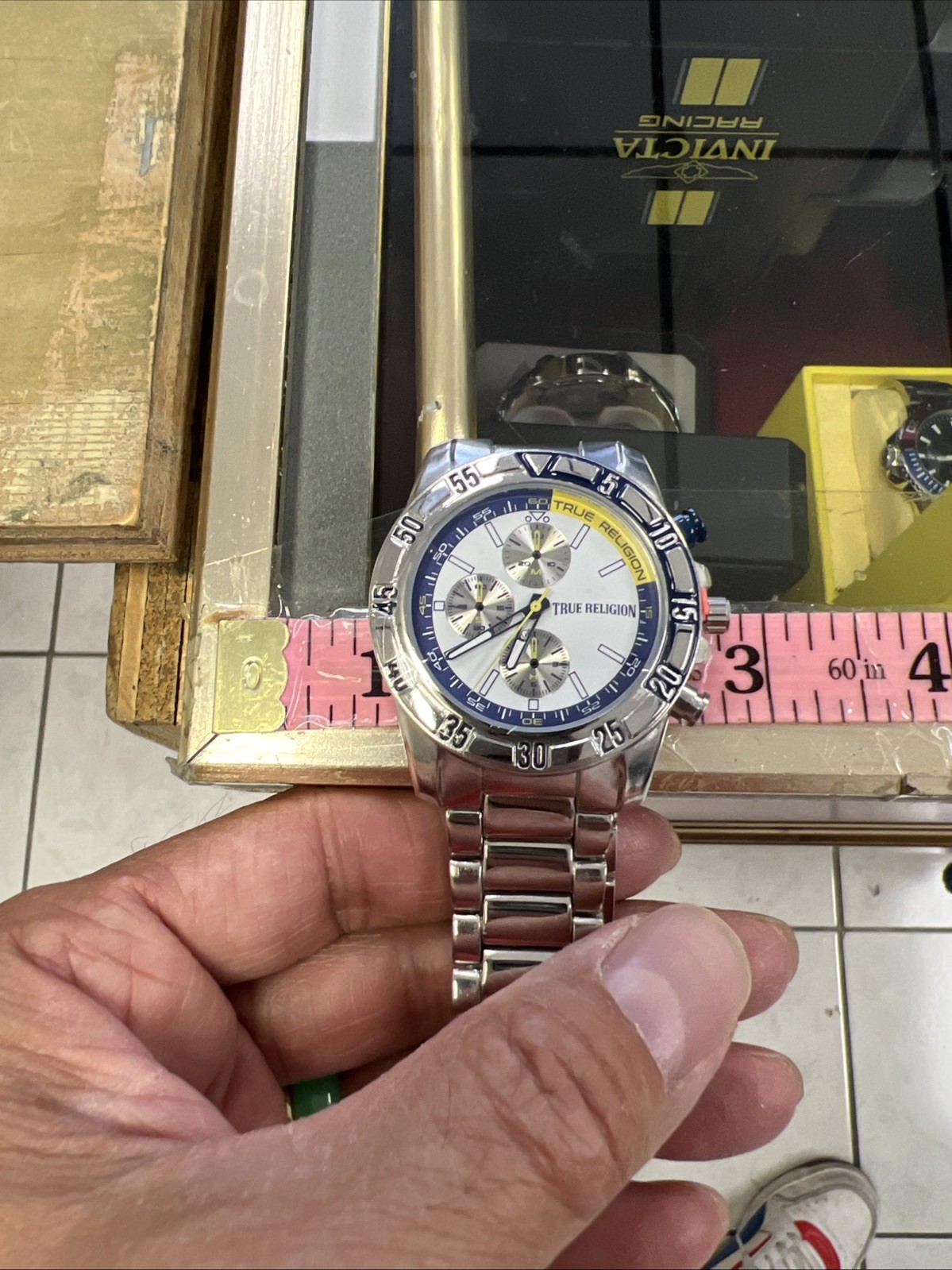 True Religion Men’s Chronograph Watch Stainless Steel White🎁Dial Quartz New Box