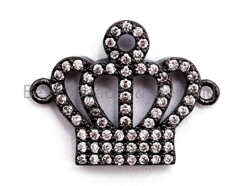 15x19mm CZ Micro Pave Crown Connector, Gold/Black/Silver/Rose Gold Finish