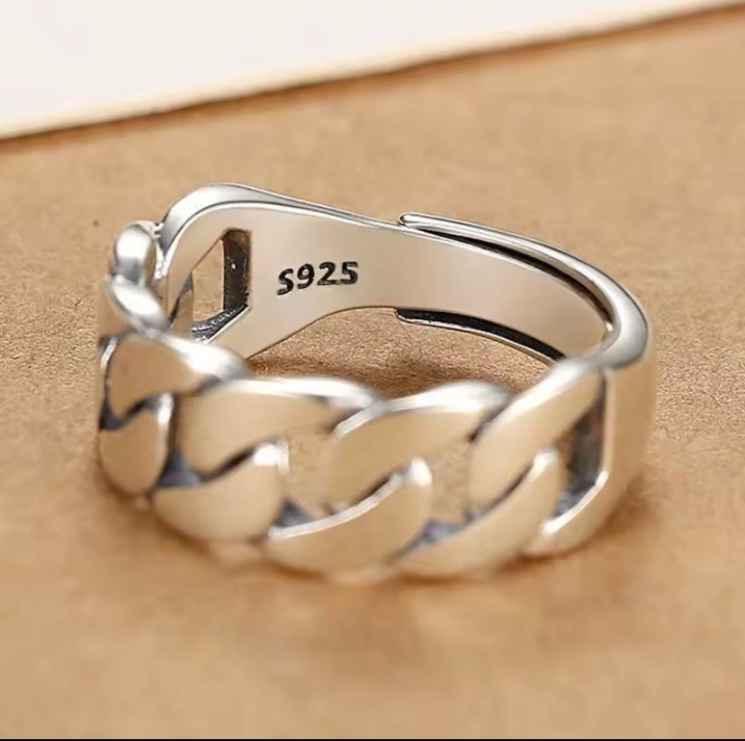 Silver Ring Ring Polished Braided Design Adjustable Size