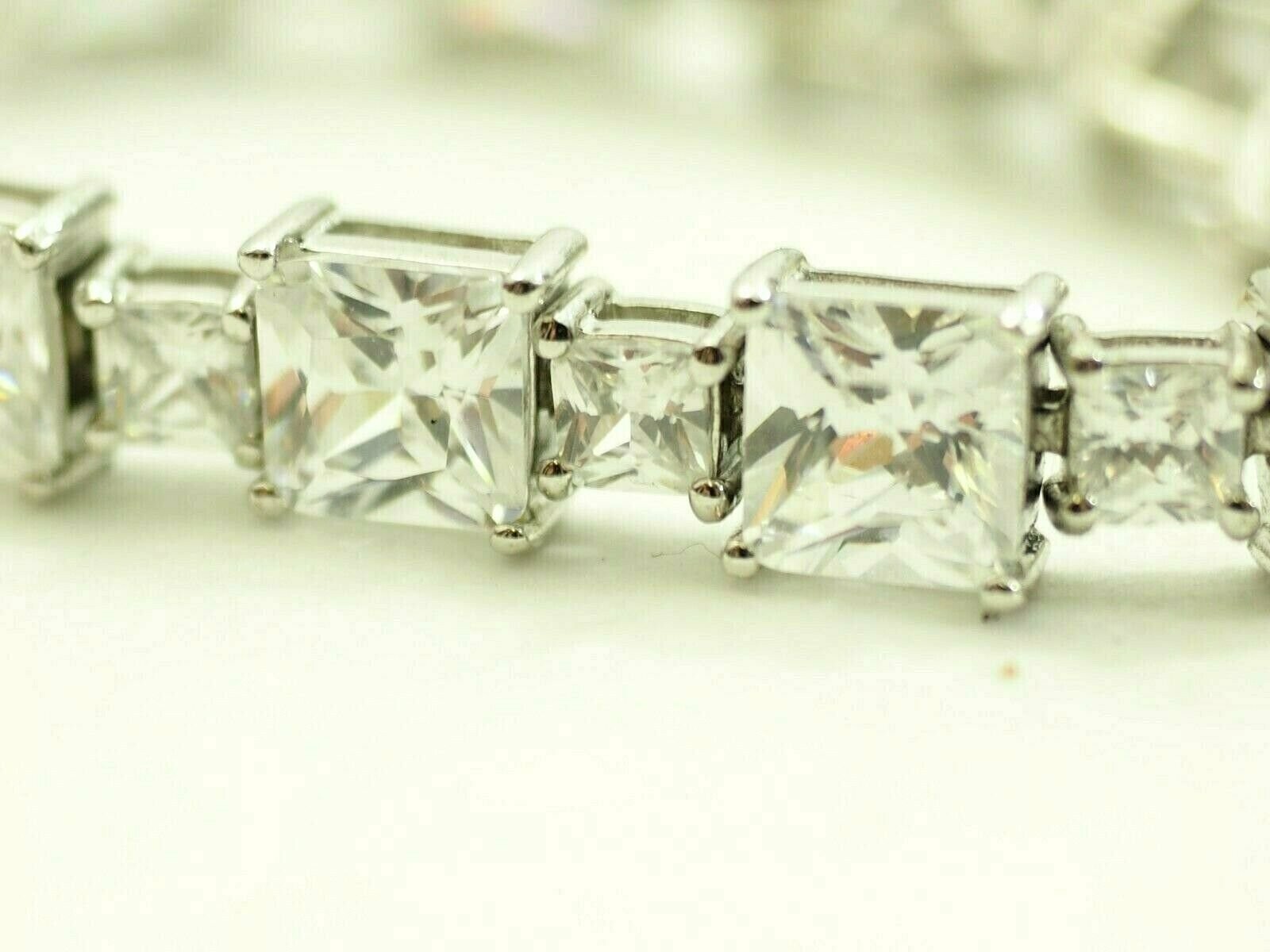 Fine Ladies 31 carat Radiant cut Cubic Zirconia Tennis Bracelet Sterling Silver