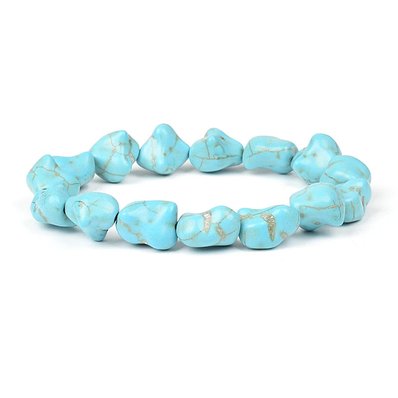 Natural Blue Turquoise Cube & Cylindrical Beads Bracelet Elastic Cord Unisex