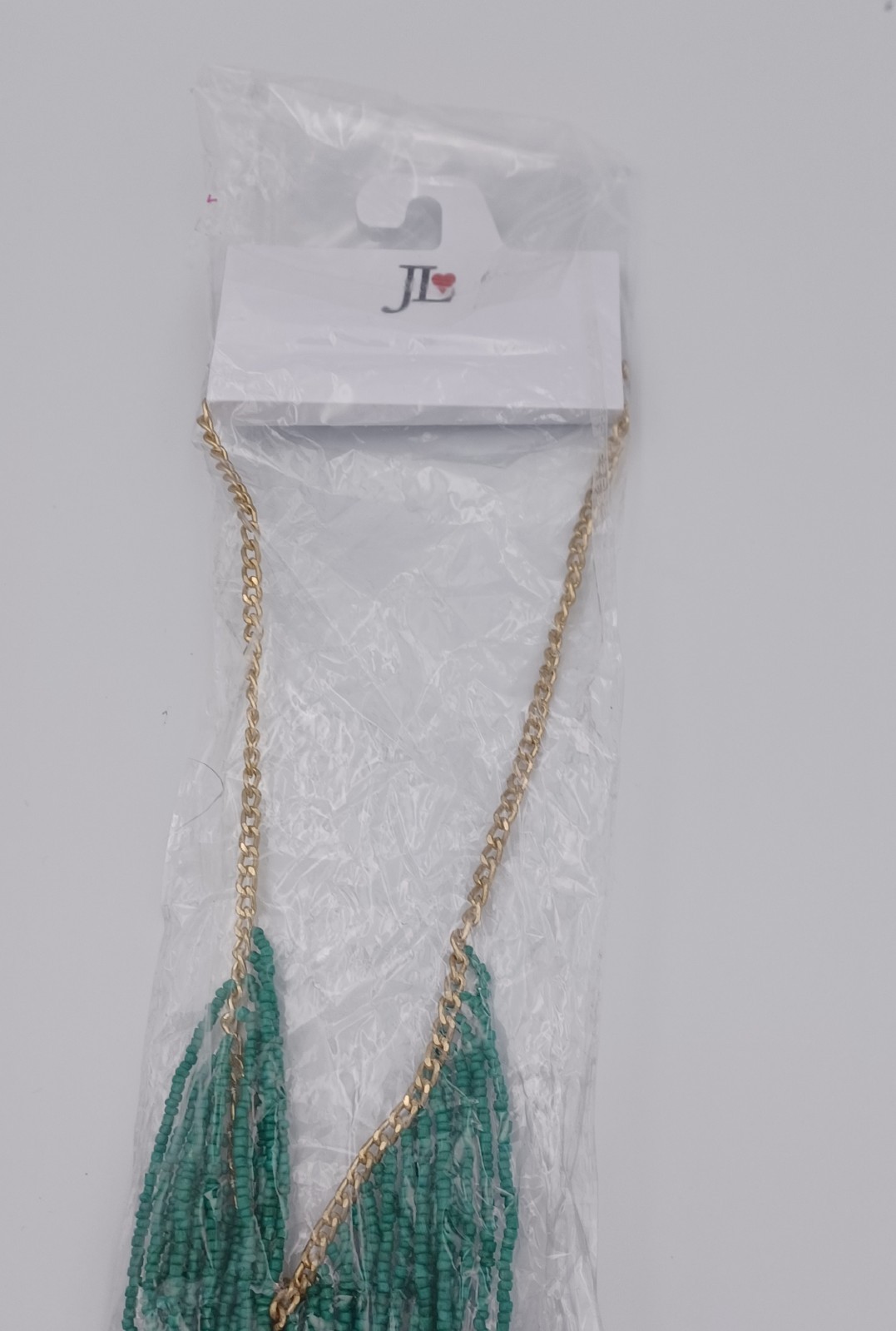 JL Beaded Necklace Multicolor Green Black Yellow Red Statement Fashion Jewelry