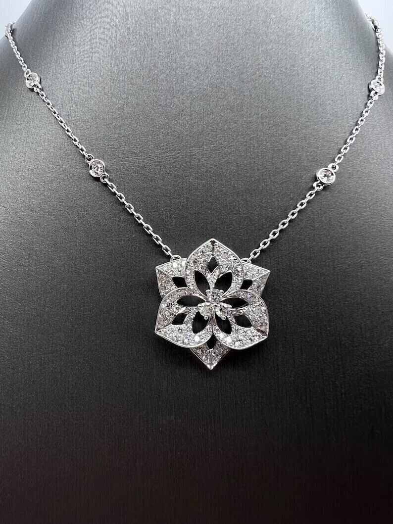 Round Cut Simulated Diamond Gorgeous Flower Charm Pendant 14K White Gold Plated