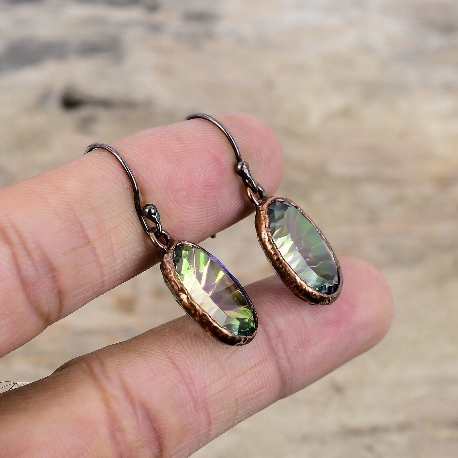 Rainbow Mystic Topaz Jewelry Copper Gift Electroformed Drop/Dangle Earrings 1.5″