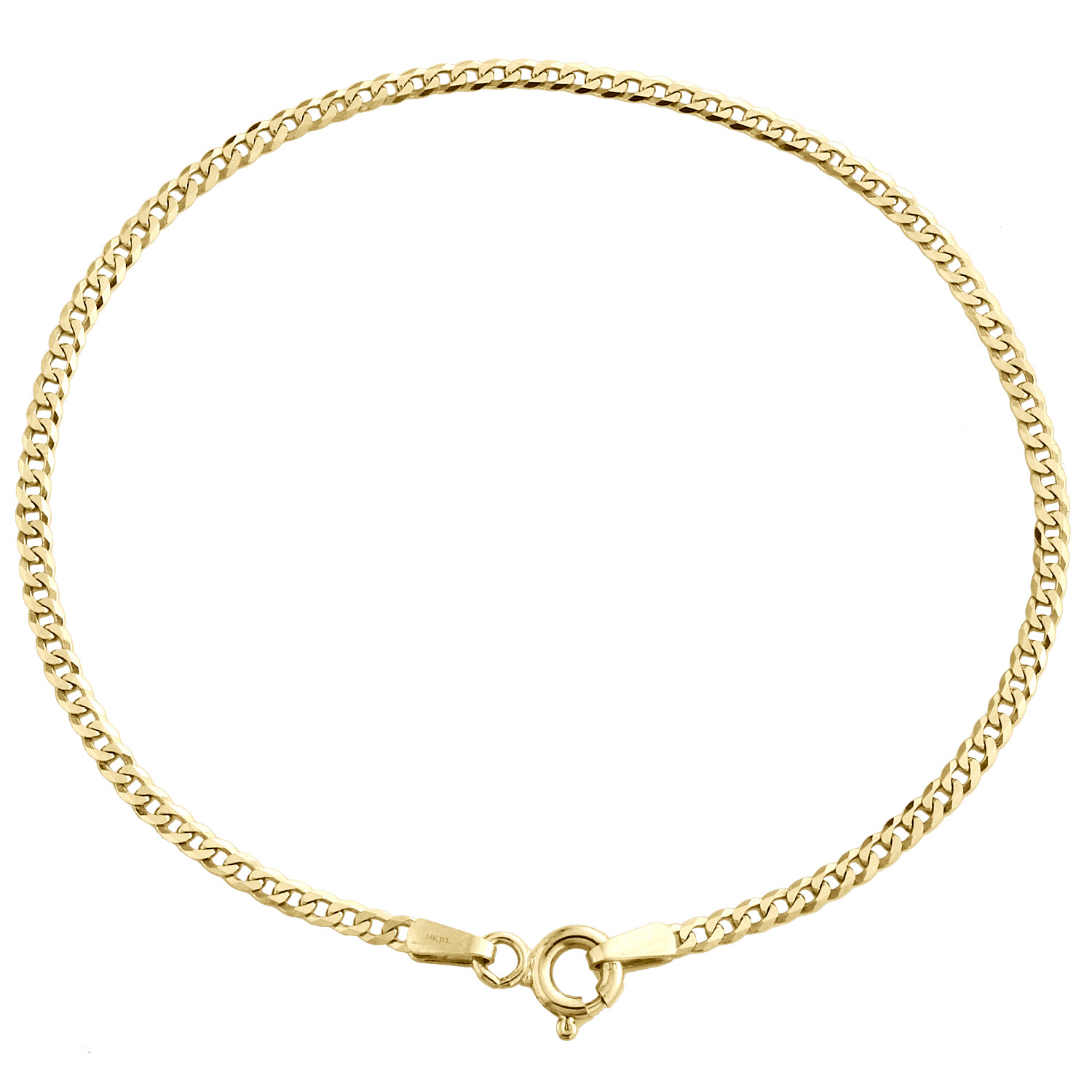 14K Yellow Gold 2mm Solid Plain Curb Cuban Link Anklet / Bracelet 7 – 10 Inches