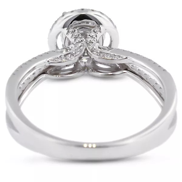 18K Gold Side Stone Engagement Ring Halo 1.18 Carat Round Natural Diamond H SI1