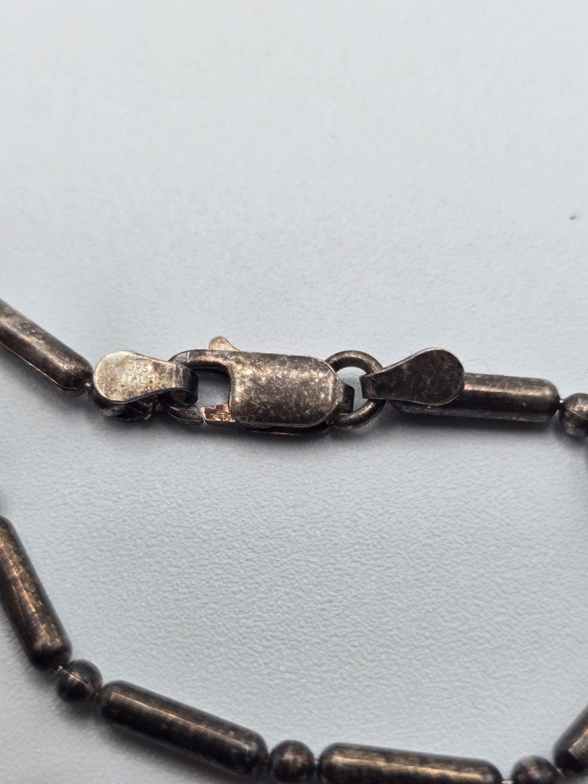 Vintage Sterling Silver Liquid Bar & Bead Ball Chain Necklace 925 Italy Heavy…