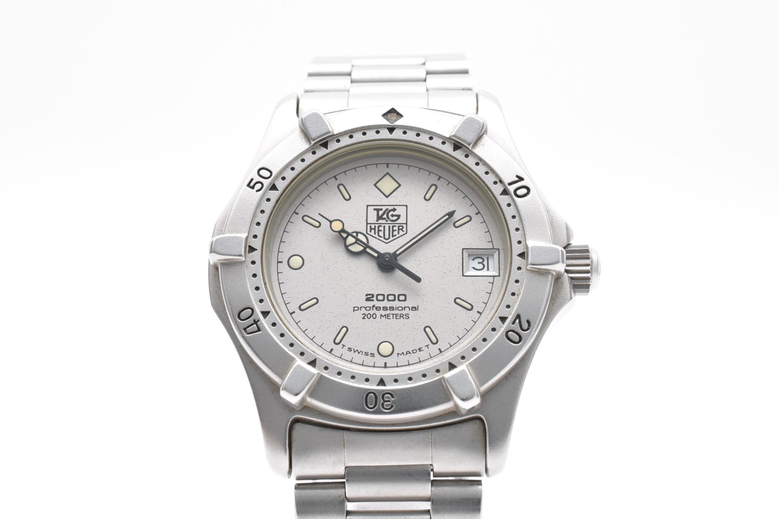 TAG Heuer 2000 962.213R White Dial Cream Patina 200M Diver 34mm Mens Watch