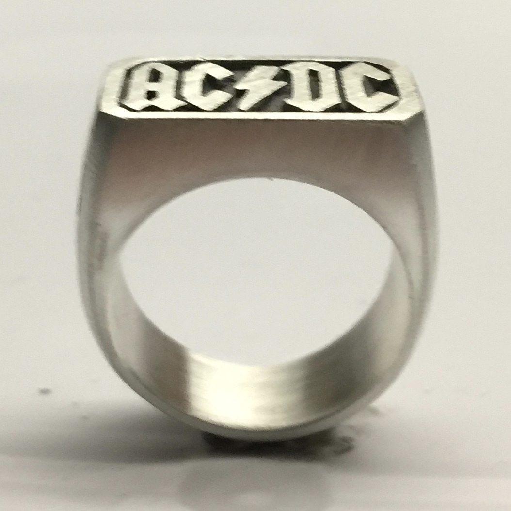 MJG STERLING SILVER RING. AC/DC. SIZE 10. BIKER. GUITAR PLAYER. SG. ANGUS